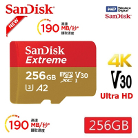 SanDisk 晟碟 (極速升級 全新版) 256GB Extreme MicroSDXC V30 A2 記憶卡 (讀取190MB/s 原廠永久保固)