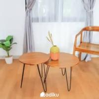 Adiku Mova Meja Kopi Minimalis - Furniture Coffee Table Kayu Kombinasi Kaki Besi 60x60x35 cm