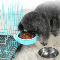 Pet hanging stainless steel dog bowl Cat bowl Food bowl anti-upset hanging cage Fixed water bowl fence Pet supplies