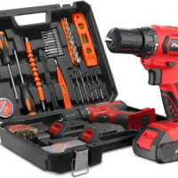 PULITUO Tool Kit with Power Drill 20V cordless Electric Drill Set with 2 Pack Lithium Battery and Charger Torque 30N.m