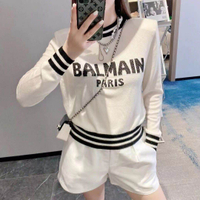 Stearly mùa thu mới BALMAIN-PARIS chính hãng Áo Thun Dài Tay Chữ khối màu đen trắng cho nữ áo len áo