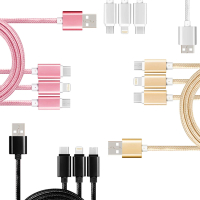 LineQ 編織尼龍繩Type-C、Micro USB、蘋果lightning 8pin3合1充電線 3用充電線