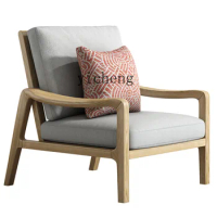 XL Wooden Lounge Chair Pewter Wooden Chair Designer Light Luxury Chair Single Sofa Handrail