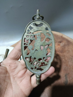 日本回流銅器古董中國清代鏤空帳鉤掛花，天作之合，麒麟送子雙面