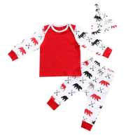 Red Christmas Baby Clothes Suits Newborn T-Shirt Trouser Caps 3-Piece Clothing Set X'MAS Deer Bear Boys Jumpsuit Cotton Pajamas