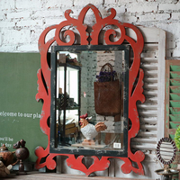 美式鄉村復古裝飾掛鏡鏤空裝飾壁掛玄關臺壁飾鏡復古做舊櫥窗陳列1入