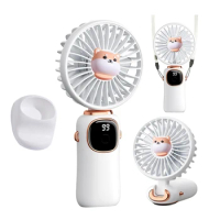 Portable Handheld Fan, 4000Mah Neck Fan With LED Display, Foldable Desk Fan With Base, 5 Speed Fan F