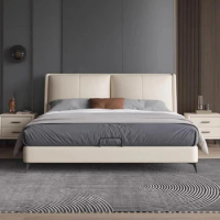 Queen Nordic High End Double Bed Queen Size Master Aesthetic Modern Double Bed Frame Luxury Wood Cama De Casal Bedroom Furniture
