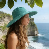 Topi Pantai Topi Lebar Bulat Rajut Bali Gesyal BIRU