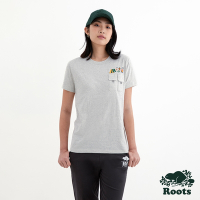 Roots 女裝- OUTDOOR ICON口袋短袖T恤-白麻灰