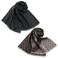【GUCCI 古馳】經典雙G LOGO緹花羊毛混絲雙色流蘇披巾/圍巾140X140(多款任選)