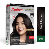 BLACK HAIR DYE - Radico Herbal Based Natural Permanent Hair Colour - Ammonia Free, 100% Grey Coverag