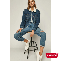 【LEVIS 官方旗艦】女款 牛仔外套/Boyfriend寬鬆版型/精工深藍染水洗/Serpa棉花絨 熱賣單品 36137-0034