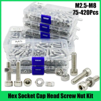 304 Stainless Steel Allen Hexagon Hex Socket Cap Head Screw Bolt and Nut Set M2 M2.5 M3 M4 M5 M6 M8 Hexagonal Head Screw Kit