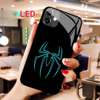 spiderman Luminous Tempered Glass phone case For Apple iphone 12 11 Pro Max XS mini Acoustic Control Protect LED Backlight cover