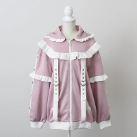 Gothic Heavyweight Casual Hooded Top Zipper Sweatshirt Pure Color Cute Sweet Loose Coat ฤดูใบไม้ผลิ 