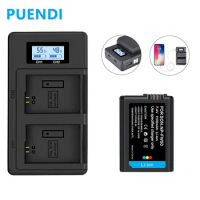 PUENDI NP-FW50 Battery and LCD Charger for Sony ZV-E10, A6000 A6300 A5000 A5100 A7 A7II A7R A7RII A7S A7SII RX10 II III Cameras