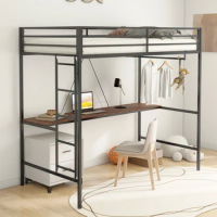 Jindian black double loft metal double decker bed, sturdy and durable, easy to assemble.