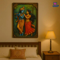 Radha & Krishna Aluminium Wall Art – 2D Frameless Square Decor for Living Room, Bedroom & Office
