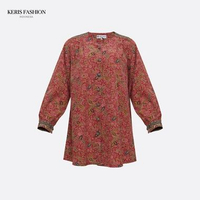 Keris Gallery Blouse Muslim Batik Lengan Panjang Leher V Kancing Depan Motif Kusumo Rambat Merah,M