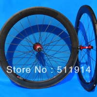 WS-CW06 Full Carbon Road bike 60mm Clincher Wheelset 700C Clincher Rim , black Spokes , red hub , (front and rear)
