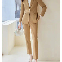 Tesco Office Suit 2 Piece For Women Blazer And Pants Striped Business Jacket For Office Lady Formal Pant Sets Interview Suits