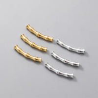 1pc/lot 999 Pure Silver Bamboo Shape Long Tube Loose Beads Plated 18K Gold Color Spacer Silver Beads DIY Jewelry Accessories