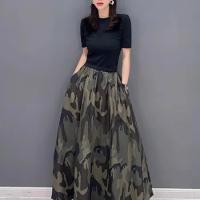 XITAO Camouflage Casual Skirt Fashion Versatile Women 2024 Summer New Arrival Loose Simplicity Elastic Waist Skirt DMJ1514