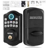 VEVOR Fingerprint Door Lock, Keyless Entry Door Lock with Fingerprint/Keypad Code/Key, Auto Lock, Anti-Peeking Password , Black