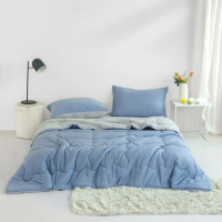 Twin Comforter Set Ultra-Soft Knit Cotton Light blue Bedding Sets with 2 Pillow Shams Breathable
