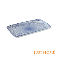 【Just Home】日式藍紋十草陶瓷8吋長盤/蛋餅盤(藍色線條餐具)