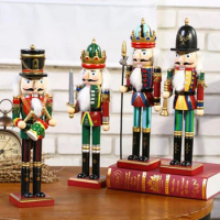 30CM Wooden Nutcracker Puppet Figurine Hand Painted Nutcracker Soldier Model Doll Christmas Ornaments Home Decoration New Year