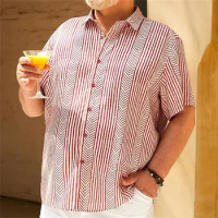 Men's Hawaiian shirt 2023 summer striped 3D printed short-sleeved shirt beach holiday shirt T-shirt oversized men's 5XL
