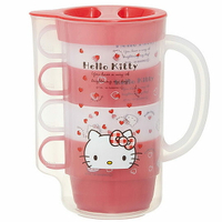 小禮堂 Hello Kitty 日製 塑膠水杯組 冷水壺 單耳 漱口杯 派對杯 340ml (4入 紅白 愛心)