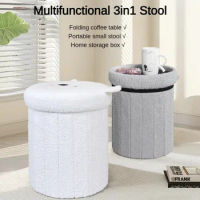 Folding Storage Stool, Portable Round Storage Ottoman, Stool Chair Footrest with Removable Lid, Creative Storage Box for Home