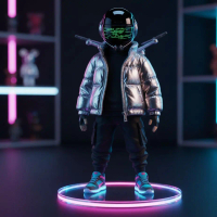 Action Figure Robot dengan Jaket dan Helm Hitam
