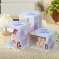 5 sets Translucent Birthday Cake Box 6/8inch Baking Paper Square Packaging Box For Wedding Party