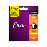 【ELIXIR】16539 三包裝薄膜木吉他弦 12-53 NANOWEB 黃銅 ／頂級持久耐用(吉他弦 防鏽弦 包膜弦 16538)