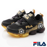 ★FILA斐樂頂級童鞋-電燈賽車鞋款7-J456U-099 黑金(中大童段)