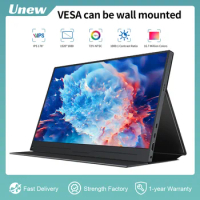 Unew Portable Monitor 15.6 inch 1080P Display with Magnetic Leather Case HDMI Type-C VESA for Laptop PC iPhone Huawei Screen