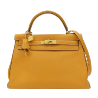 【二手名牌BRAND OFF】HERMES 愛馬仕 橘色 皮革 Kelly 32 凱莉包 兩用包 口P刻 金扣