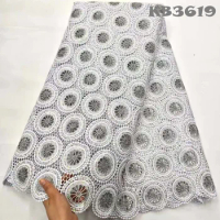 Nigeria Cord Lace with Sequin Embroidered Austria Cotton Novelty 2023 White and Gery Cotton Guipure Lace Fabric For Cloth KB3619