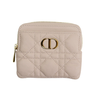 【二手名牌BRAND OFF】DIOR 迪奧 淡粉色 籐格紋 小牛皮 Caro Lavender 零錢包
