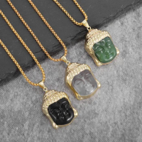 Classic Chinese Style Three-Color Buddha Statue Prayer Necklace Pendant Male and Female Buddhist Religious Amulet