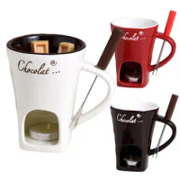 130ml Chocolate Warming Cup Multipurpose Ceramic Cheese Warmer Party Serving Fondue Pot With 1 Fork Hot Pot Cup For Picnic