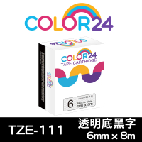 【Color24】for Brother TZ-111/TZe-111 透明底黑字 副廠 相容標籤帶_寬度6mm(適用 PT-P300BT / PT-D200)