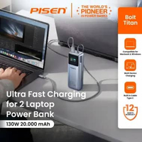 PISEN BOLT TITAN Laptop Power Bank 130W 20000mAh Ultra-fast Charging with Built in Type C Cable & A/