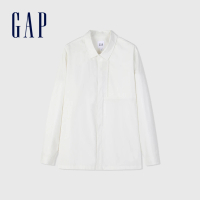 【GAP】男裝 Logo純棉翻領長袖襯衫-白色(885853)