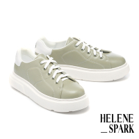 休閒鞋 HELENE_SPARK 率性質感LOGO燙字軟牛皮厚底休閒鞋－綠