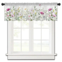 Spring Flower Vanilla Wildflower Rod Pocket Short Curtain Half-Curtain For Kitchen Door Drape Cafe Small Window Sheer Curtains